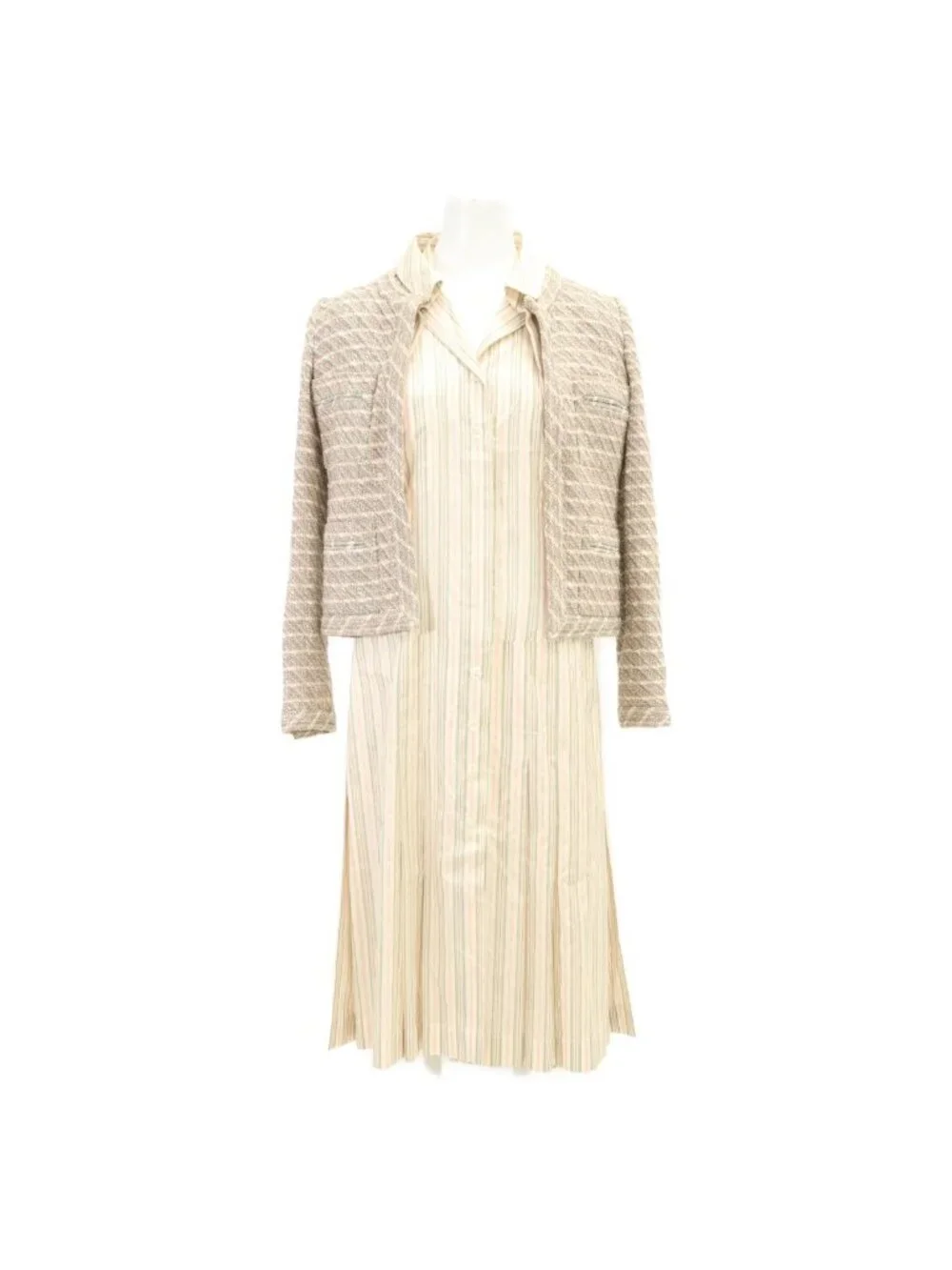 Chanel 03P Shirt Docking Tweed Jacket Dress Set 36 34